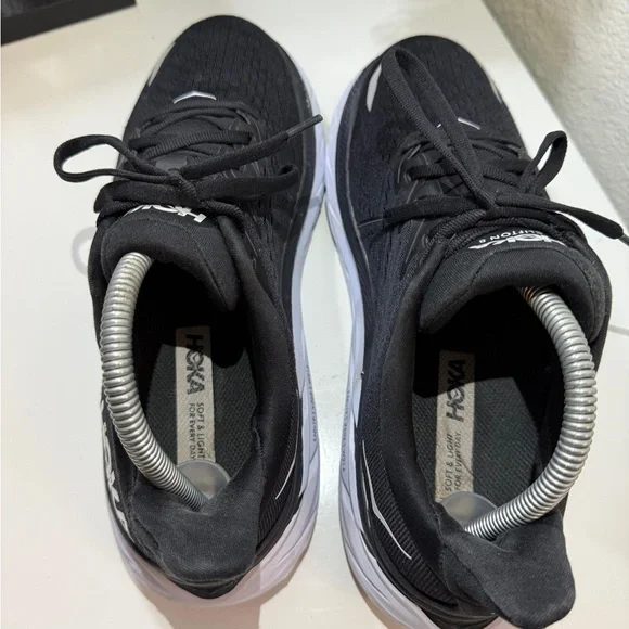 Hoka Clifton 8  Black and White Athletic Shoes - Picture 8 of 9